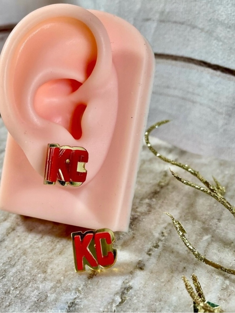 KC Red and Gold Enamel Stud Earrings